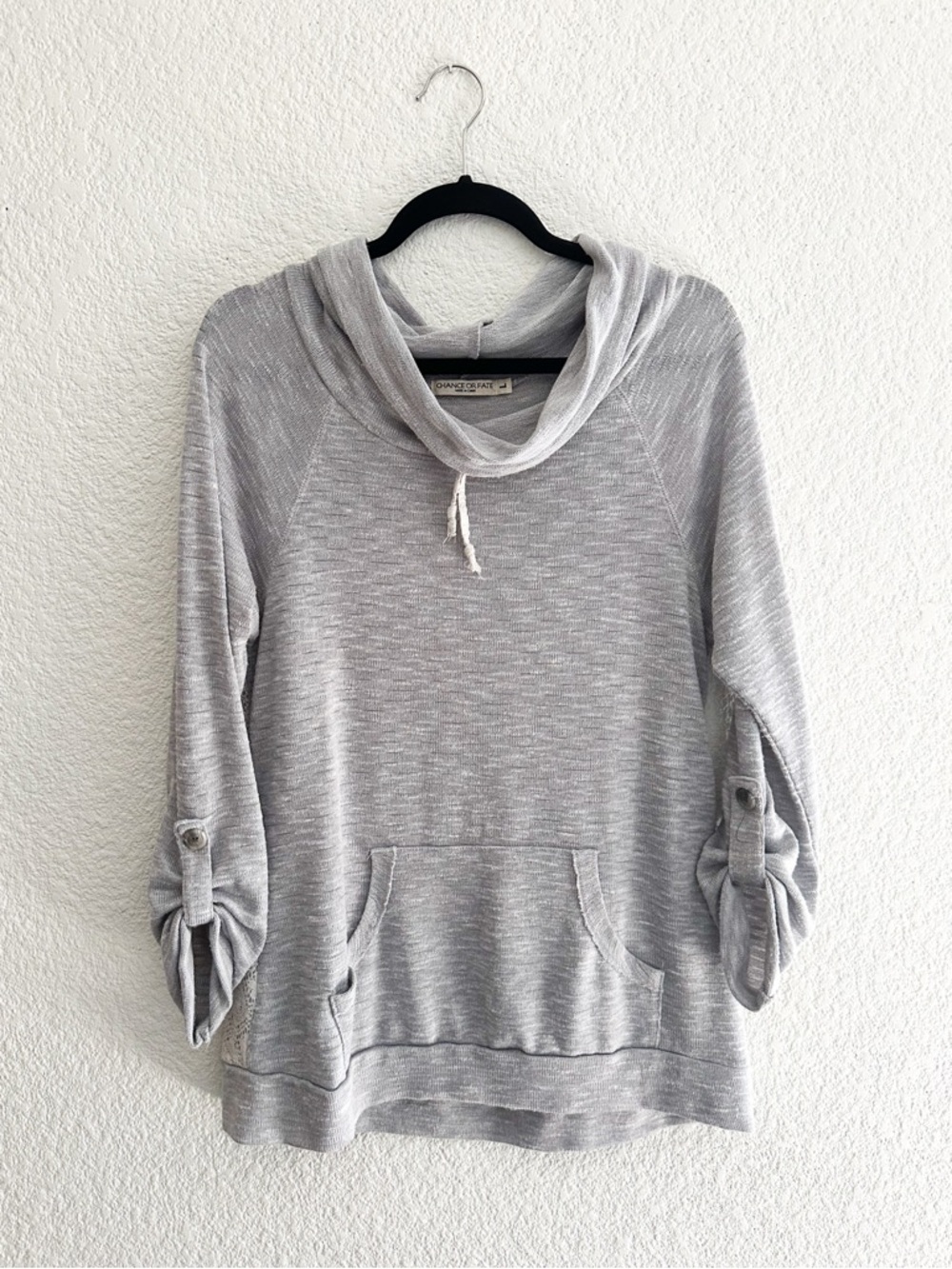 Chance or Fate Light Gray Drawstring Cowl-Neck Hoodie